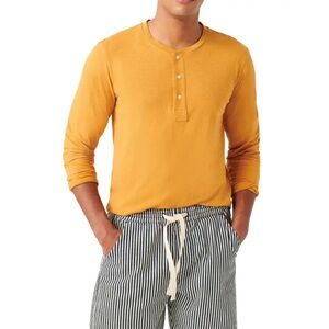 7 For All Mankind Mustard Yellow Long Sleeve Henley Shirt Size Large